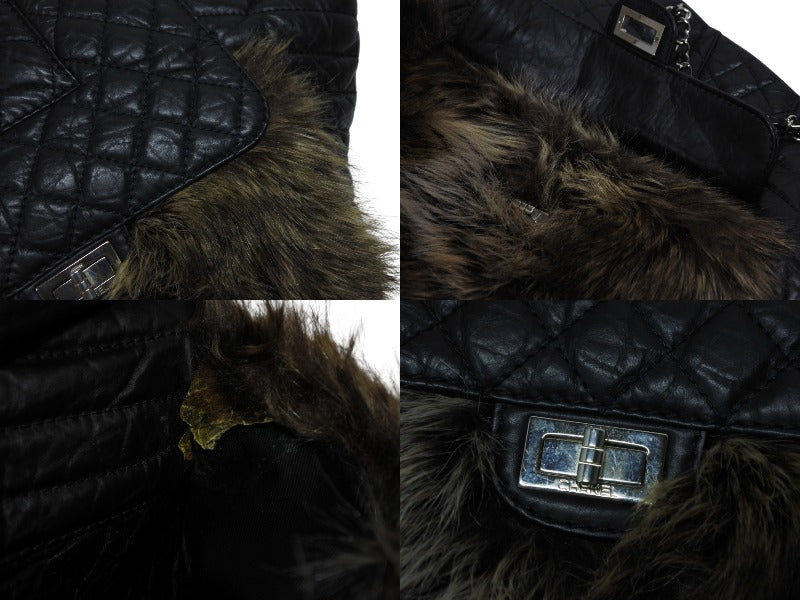 CHANEL シャネル 2WAYバッグ 13番台 2.55 ココマーク カーフスキン フェイクファー ブラック シルバー金具 美品 中古 4b011015