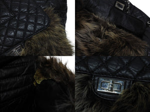 CHANEL シャネル 2WAYバッグ 13番台 2.55 ココマーク カーフスキン フェイクファー ブラック シルバー金具 美品 中古 4b011015