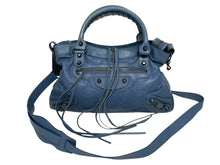 画像をギャラリービューアに読み込む, BALENCIAGA バレンシアガ ザ タウン 2way ハンドバッグ 527147 ブルー レザー ゴールド金具 美品 中古 4b011026