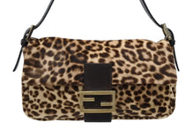 画像をギャラリービューアに読み込む, FENDI フェンディ マンマバケット ワンショルダーバッグ 26424 レオパード柄 ハラコ レザー ブラウン ゴールド金具 美品 中古 4b011033