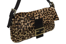 画像をギャラリービューアに読み込む, FENDI フェンディ マンマバケット ワンショルダーバッグ 26424 レオパード柄 ハラコ レザー ブラウン ゴールド金具 美品 中古 4b011033