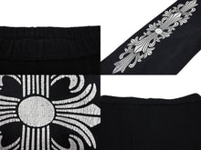 Load image into Gallery viewer, CHROME HEARTS クロムハーツ スウェットパンツ リップアンドタン フローラルクロス コットン ブラック ホワイト 美品 中古 4b011056