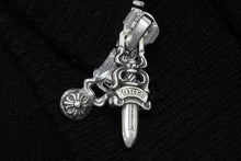 Load image into Gallery viewer, 新品未使用 CHROME HEARTS クロムハーツ カシミヤ ジップ パーカー フローラルクロス ブラック サイズXL シルバー925 金具 中古 4b011082