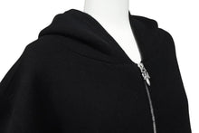Load image into Gallery viewer, 新品未使用 CHROME HEARTS クロムハーツ カシミヤ ジップ パーカー フローラルクロス ブラック サイズXL シルバー925 金具 中古 4b011082