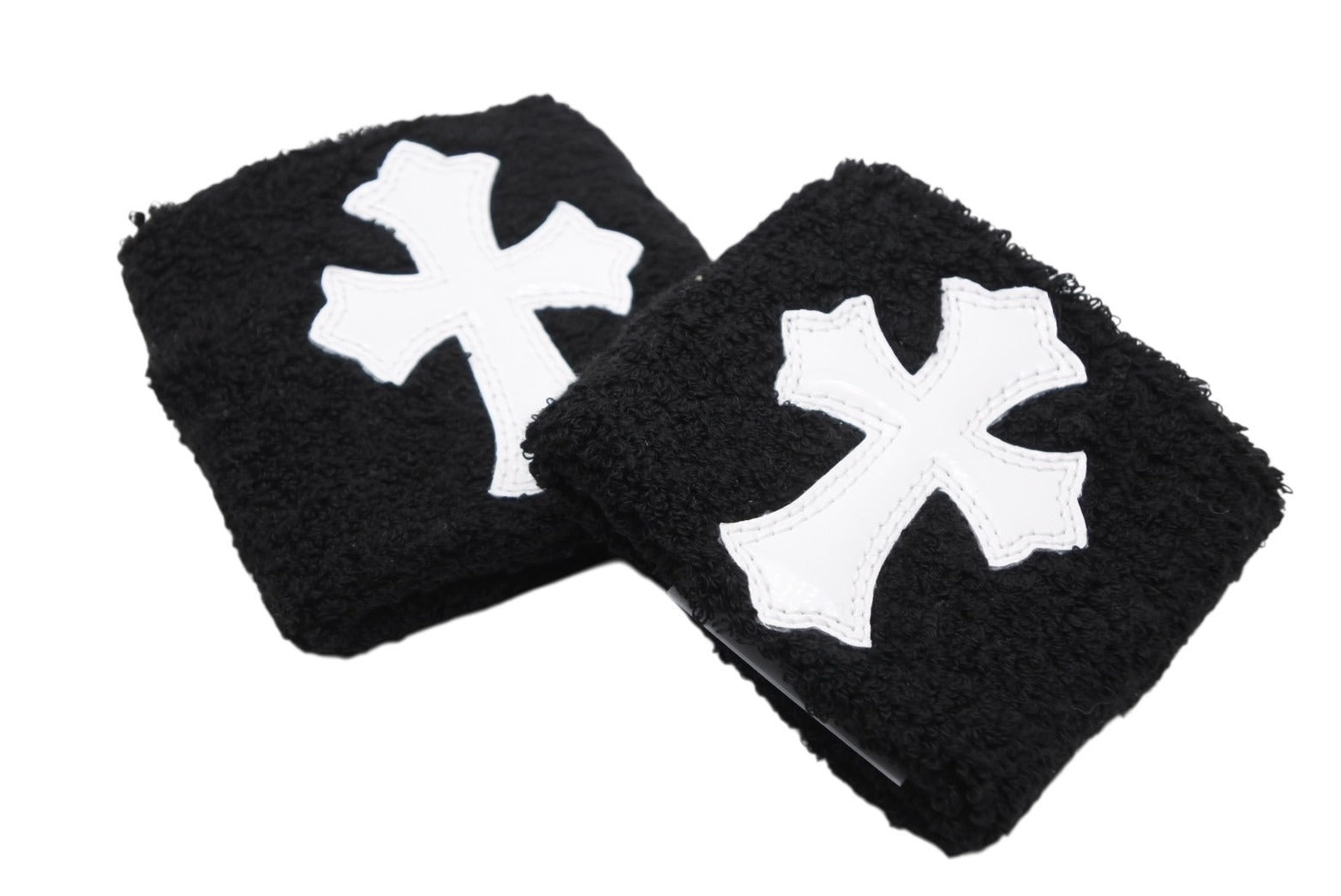 クロムハーツ　レザークロスパッチCHクロスリストバンド(ブラック) ☆新品 CHROME HEARTS クロムハーツ クロスパッチ リストバンド（片手