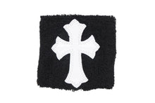 Load image into Gallery viewer, 新品未使用 CHROME HEARTS クロムハーツ クロスパッチ リストバンド 二点セット ブレスレット パイル地 ブラック ホワイト 中古 4b011092