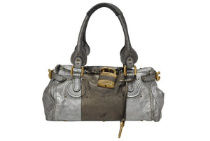 Chloe クロエ ハンドバッグ パディントン ワンショルダーバッグ シルバー レザー B19FG0 ゴールド金具 美品 中古 4b011122