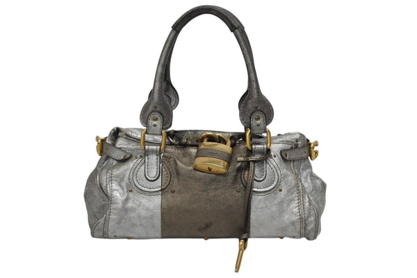 Chloe クロエ ハンドバッグ パディントン ワンショルダーバッグ シルバー レザー B19FG0 ゴールド金具 美品 中古 4b011122