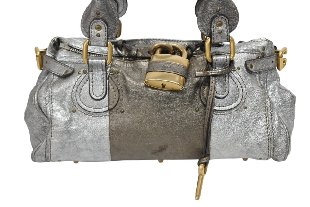 Chloe クロエ ハンドバッグ パディントン ワンショルダーバッグ シルバー レザー B19FG0 ゴールド金具 美品 中古 4b011122