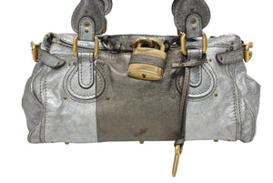 Chloe クロエ ハンドバッグ パディントン ワンショルダーバッグ シルバー レザー B19FG0 ゴールド金具 美品 中古 4b011122