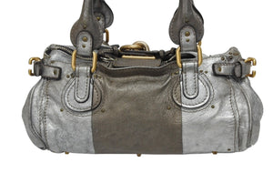 Chloe クロエ ハンドバッグ パディントン ワンショルダーバッグ シルバー レザー B19FG0 ゴールド金具 美品 中古 4b011122