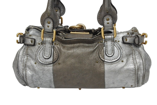 Chloe クロエ ハンドバッグ パディントン ワンショルダーバッグ シルバー レザー B19FG0 ゴールド金具 美品 中古 4b011122