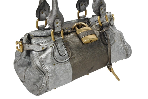 Chloe クロエ ハンドバッグ パディントン ワンショルダーバッグ シルバー レザー B19FG0 ゴールド金具 美品 中古 4b011122