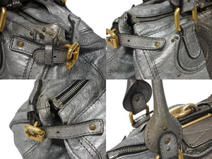 Chloe クロエ ハンドバッグ パディントン ワンショルダーバッグ シルバー レザー B19FG0 ゴールド金具 美品 中古 4b011122
