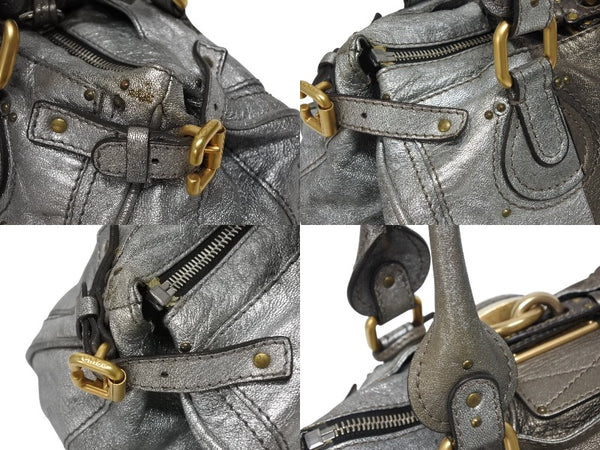 Chloe クロエ ハンドバッグ パディントン ワンショルダーバッグ シルバー レザー B19FG0 ゴールド金具 美品 中古 4b011122