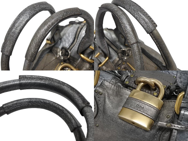 Chloe クロエ ハンドバッグ パディントン ワンショルダーバッグ シルバー レザー B19FG0 ゴールド金具 美品 中古 4b011122