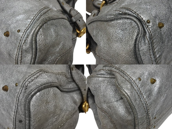 Chloe クロエ ハンドバッグ パディントン ワンショルダーバッグ シルバー レザー B19FG0 ゴールド金具 美品 中古 4b011122