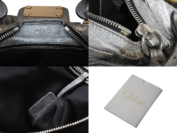 Chloe クロエ ハンドバッグ パディントン ワンショルダーバッグ シルバー レザー B19FG0 ゴールド金具 美品 中古 4b011122