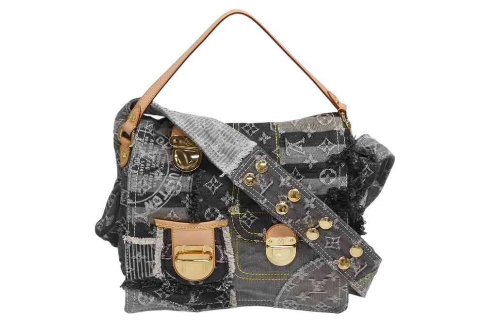 Very good condition LOUIS VUITTON Monogram Denim Patchwork Posty Messenger Bag M95375 Gray Used 4b011123
