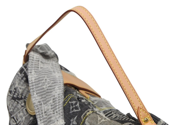極美品 LOUIS VUITTON ルイヴィトン モノグラムデニム パッチワーク ポスティ メッセンジャーバッグ M95375 グレー 中古 4b011123