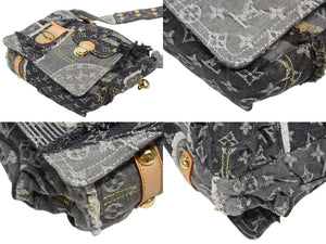 極美品 LOUIS VUITTON ルイヴィトン モノグラムデニム パッチワーク ポスティ メッセンジャーバッグ M95375 グレー 中古 4b011123