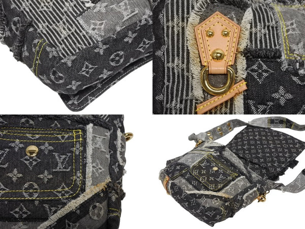 極美品 LOUIS VUITTON ルイヴィトン モノグラムデニム パッチワーク ポスティ メッセンジャーバッグ M95375 グレー 中古 4b011123