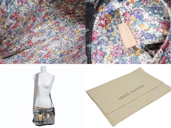 極美品 LOUIS VUITTON ルイヴィトン モノグラムデニム パッチワーク ポスティ メッセンジャーバッグ M95375 グレー 中古 4b011123