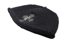 Load image into Gallery viewer, CHROME HEARTS クロムハーツ クロスパッチ ニットキャップ タイニークロス ビーニー カシミヤ レザー シルバー925 ブラック 美品 中古 4b011147