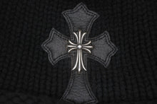 Load image into Gallery viewer, CHROME HEARTS クロムハーツ クロスパッチ ニットキャップ タイニークロス ビーニー カシミヤ レザー シルバー925 ブラック 美品 中古 4b011147
