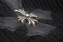 Load image into Gallery viewer, CHROME HEARTS クロムハーツ クロスパッチ ニットキャップ タイニークロス ビーニー カシミヤ レザー シルバー925 ブラック 美品 中古 4b011147