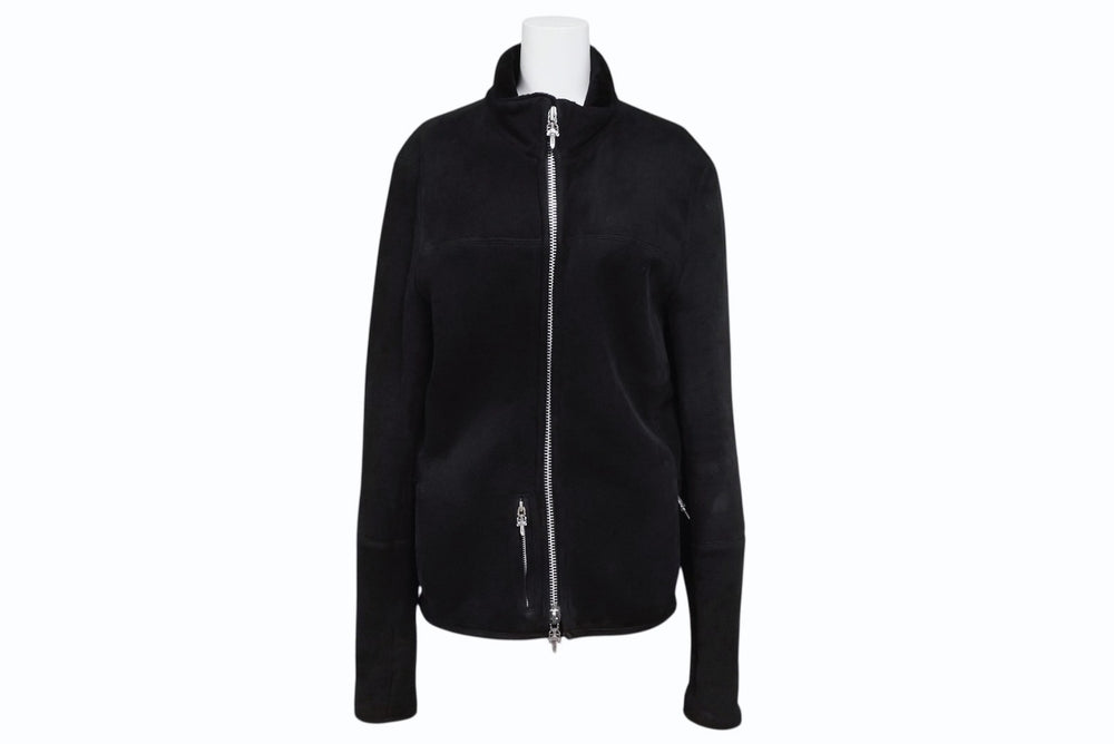 Very Good Condition CHROME HEARTS Mouton Leather Jacket Dagger Zip Black Size S Used 4b011156