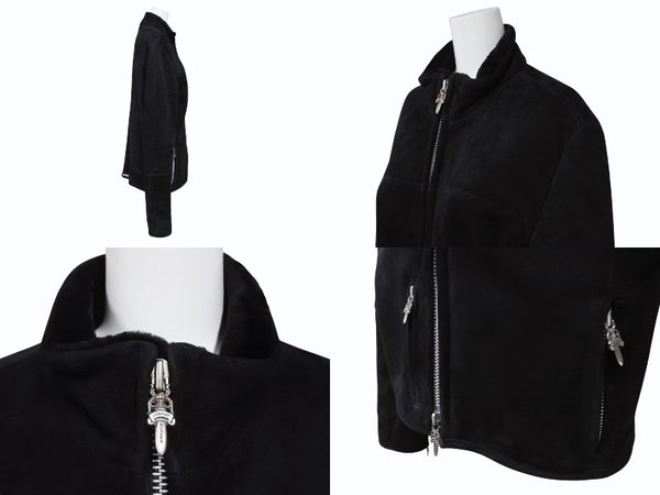 極美品 CHROME HEARTS クロムハーツ ムートン レザージャケット ダガージップ ブラック 黒 サイズ S 中古 4b011156