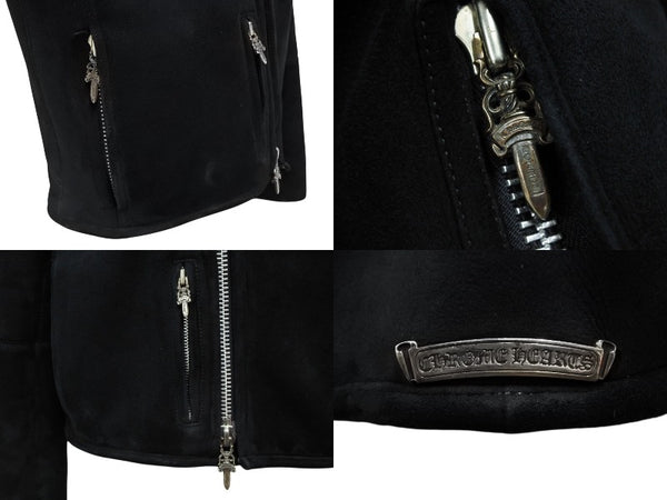 極美品 CHROME HEARTS クロムハーツ ムートン レザージャケット ダガージップ ブラック 黒 サイズ S 中古 4b011156