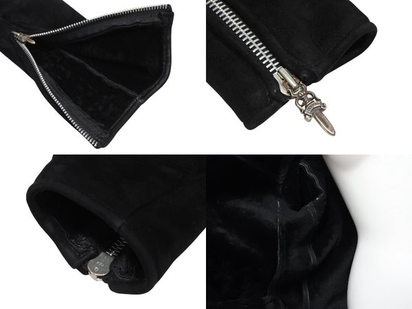極美品 CHROME HEARTS クロムハーツ ムートン レザージャケット ダガージップ ブラック 黒 サイズ S 中古 4b011156