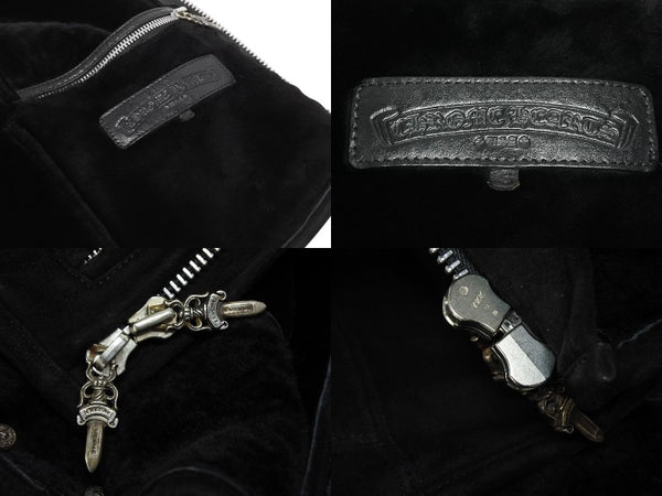 極美品 CHROME HEARTS クロムハーツ ムートン レザージャケット ダガージップ ブラック 黒 サイズ S 中古 4b011156