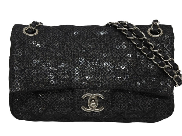CHANEL シャネル マトラッセ23 Sフラップ Wチェーンショルダーバッグ 12番台 ココマーク スパンコール シルバー金具 美品 中古 4b011166