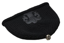 Load image into Gallery viewer, 極美品 CHROME HEARTS クロムハーツ BSフレア レザーパッチ ニットキャップ BSフレア ボタン ビーニー カシミヤ ブラック ONE SIZE 中古 4b011191