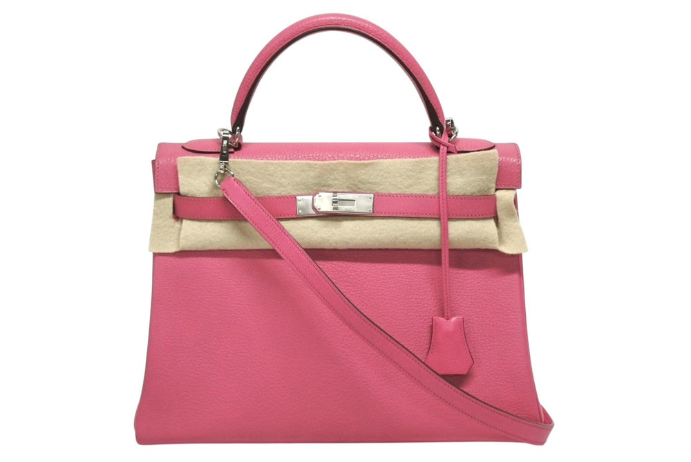 極美品 HERMES エルメス KELLY ケリー 32 内縫い 2WAYハンドバッグ シェーブル ピンク系 シルバー金具 □Q刻印 中古 4b011200
