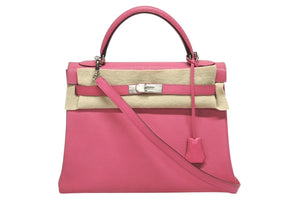 極美品 HERMES エルメス KELLY ケリー 32 内縫い 2WAYハンドバッグ シェーブル ピンク系 シルバー金具 □Q刻印 中古 4b011200