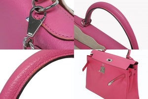 極美品 HERMES エルメス KELLY ケリー 32 内縫い 2WAYハンドバッグ シェーブル ピンク系 シルバー金具 □Q刻印 中古 4b011200