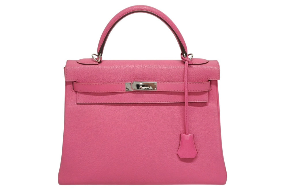 極美品 HERMES エルメス KELLY ケリー 32 内縫い 2WAYハンドバッグ シェーブル ピンク系 シルバー金具 □Q刻印 中古 4b011200