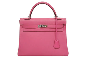 極美品 HERMES エルメス KELLY ケリー 32 内縫い 2WAYハンドバッグ シェーブル ピンク系 シルバー金具 □Q刻印 中古 4b011200