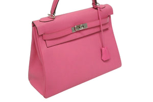 極美品 HERMES エルメス KELLY ケリー 32 内縫い 2WAYハンドバッグ シェーブル ピンク系 シルバー金具 □Q刻印 中古 4b011200
