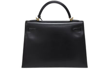 Load image into Gallery viewer, HERMES エルメス ケリー32 外縫い ブラック ◻︎D刻印 カーフスキン ゴールド金具 ハンドバッグ 2WAY 美品 中古 4b011201