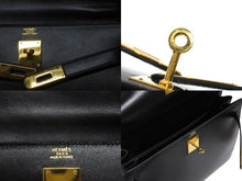 Load image into Gallery viewer, HERMES エルメス ケリー32 外縫い ブラック ◻︎D刻印 カーフスキン ゴールド金具 ハンドバッグ 2WAY 美品 中古 4b011201