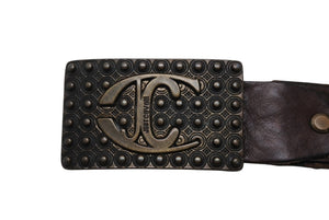 Just cavalli ジャストカヴァリ ベルト スタッズ レザー メタル ダークブラウン アンティークゴールド金具 サイズ85 美品 中古 4b011215