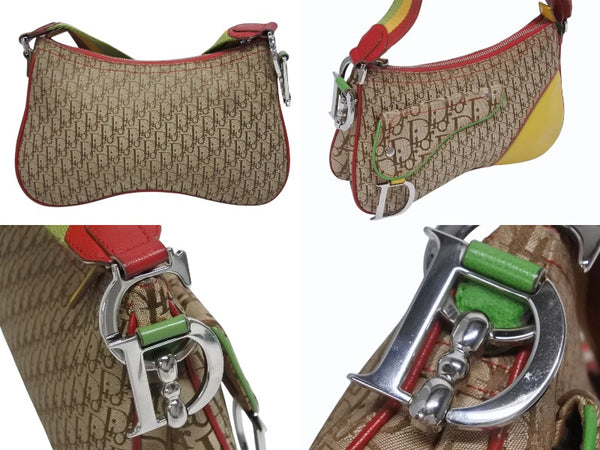 極美品 Christian Dior クリスチャンディオール ショルダーバッグ トロッター ラスタカラー レザー キャンバス シルバー金具 中古 4b011226