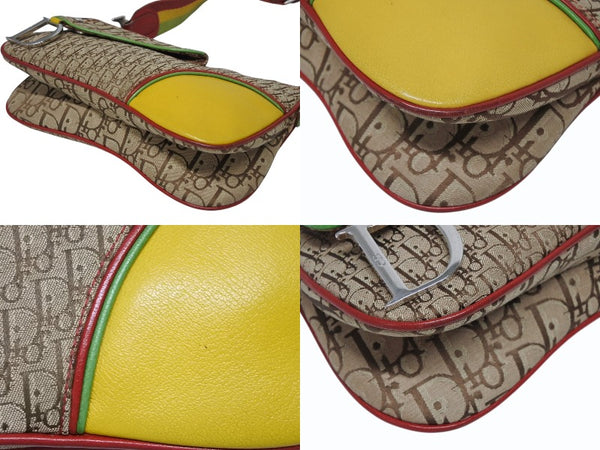 極美品 Christian Dior クリスチャンディオール ショルダーバッグ トロッター ラスタカラー レザー キャンバス シルバー金具 中古 4b011226