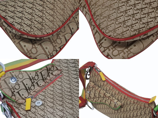 極美品 Christian Dior クリスチャンディオール ショルダーバッグ トロッター ラスタカラー レザー キャンバス シルバー金具 中古 4b011226