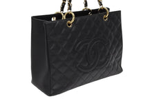 Load image into Gallery viewer, CHANEL シャネル チェーントートバッグ GST ブラック キャビアスキン A50995 ココマーク ブラック ゴールド金具 美品 中古 4b011231